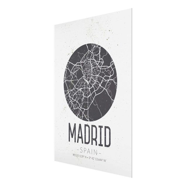 Grey canvas wall art Madrid City Map - Retro