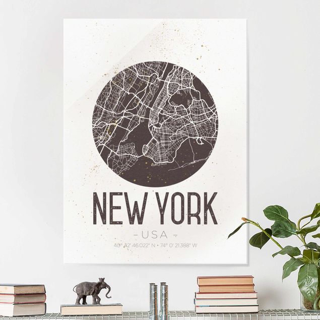 Glass prints New York New York City Map - Retro