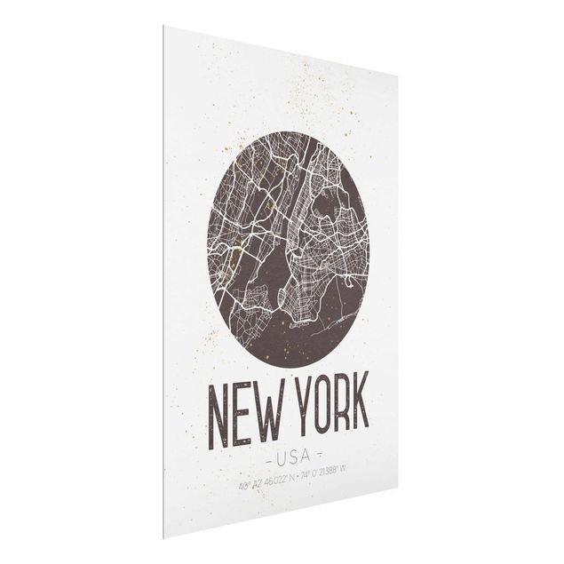 Glass prints black and white New York City Map - Retro