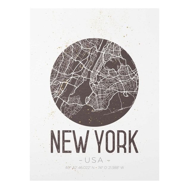 Glass prints maps New York City Map - Retro