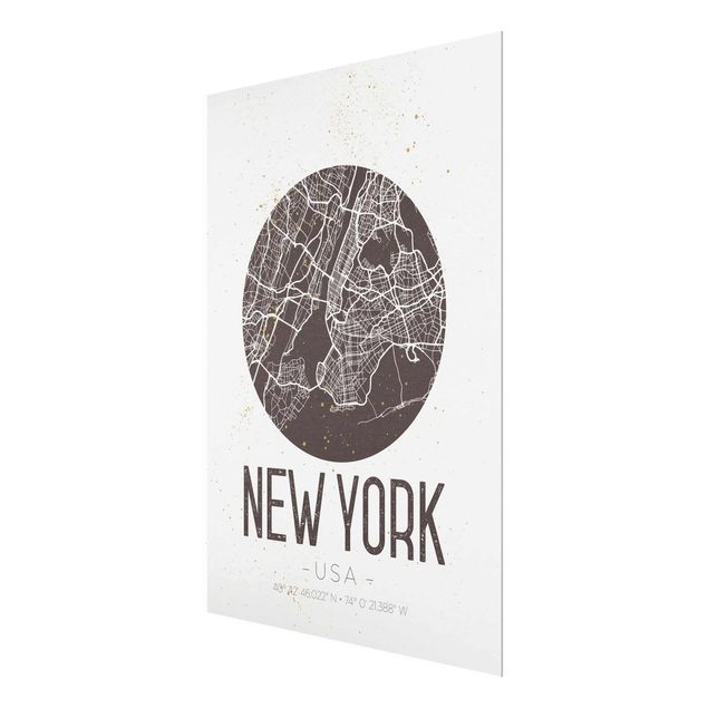 Glass prints sayings & quotes New York City Map - Retro