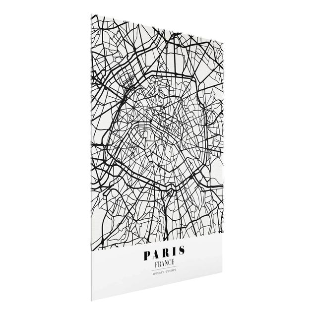 Glass prints black and white Paris City Map - Classic