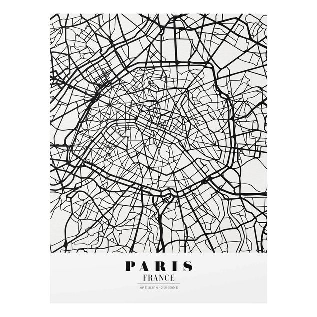 Glass prints maps Paris City Map - Classic