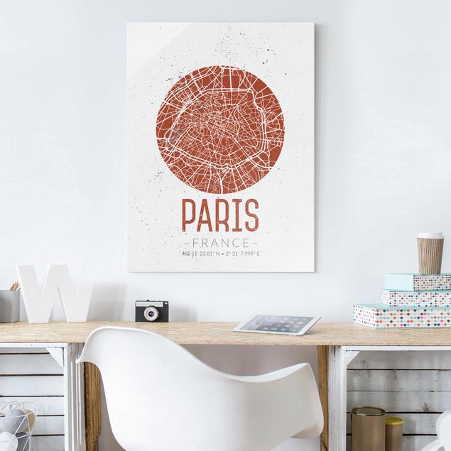 Glass prints Paris City Map Paris - Retro