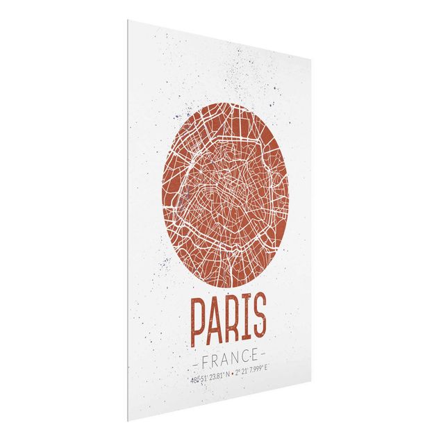 Glass prints black and white City Map Paris - Retro