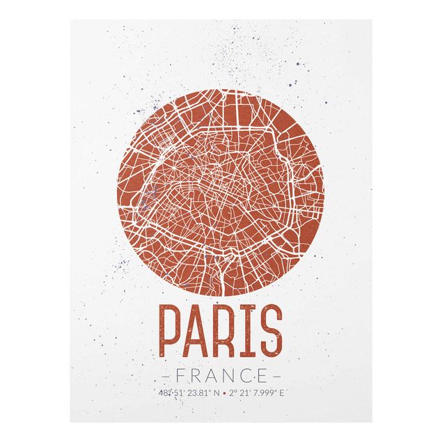 Glass prints maps City Map Paris - Retro