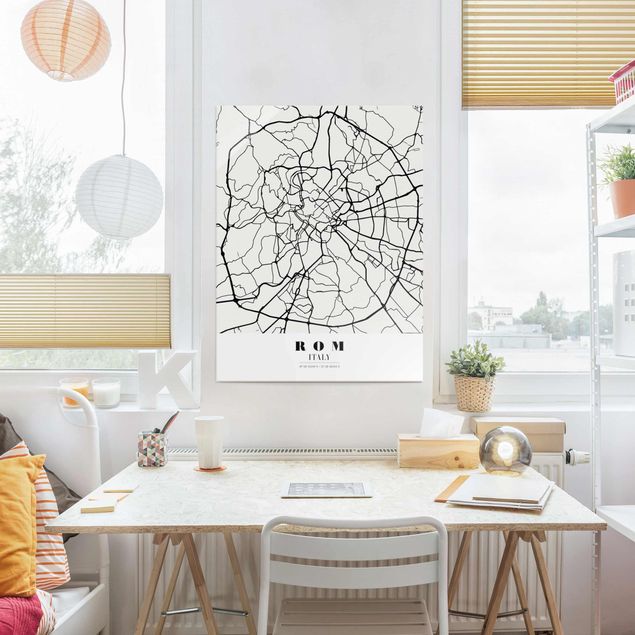 Glass prints black and white Rome City Map - Classical
