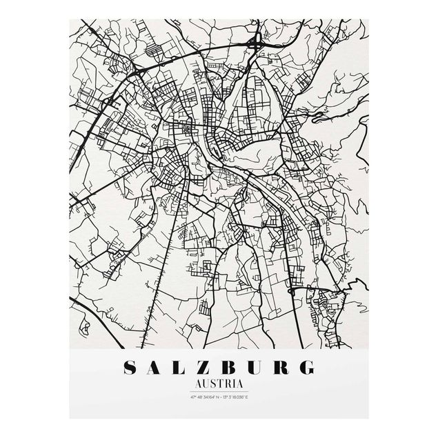 Black and white wall art Salzburg City Map - Classic