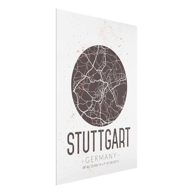 Glass prints sayings & quotes Stuttgart City Map - Retro
