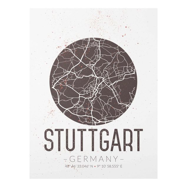 Prints brown Stuttgart City Map - Retro
