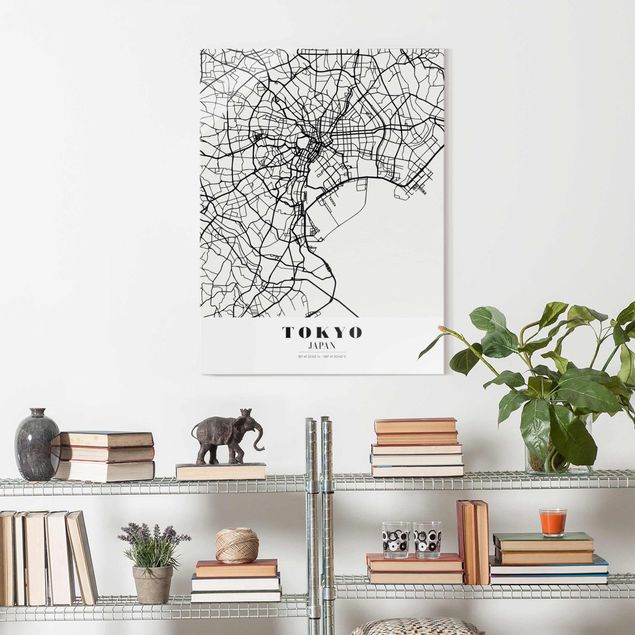 Glass prints black and white Tokyo City Map - Classic