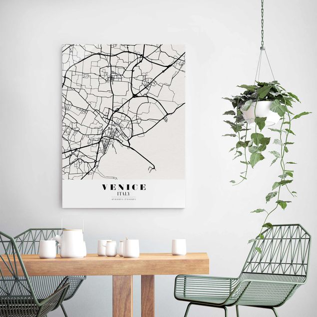Glass prints black and white Venice City Map - Classic