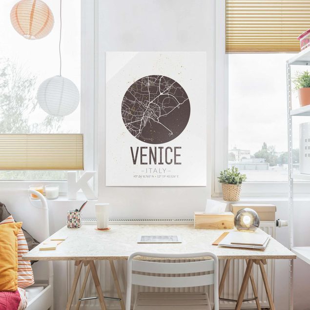 Glass prints maps Venice City Map - Retro