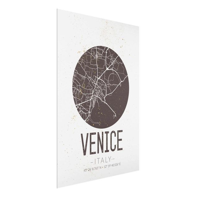 Glass prints sayings & quotes Venice City Map - Retro