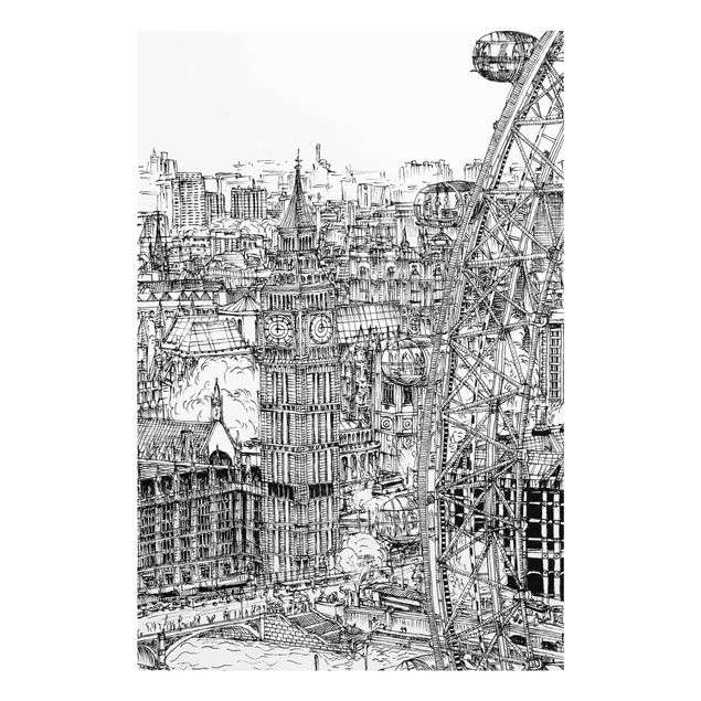 Glass prints black and white City Study - London Eye