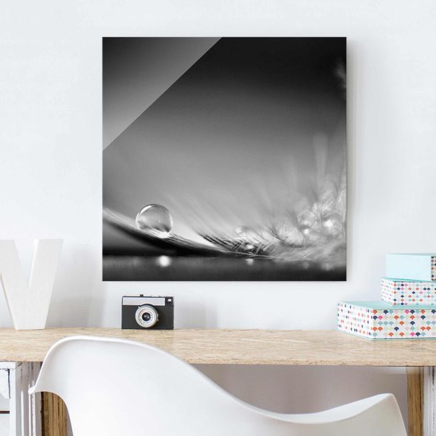 Glass prints black and white Story of a Waterdrop Black White
