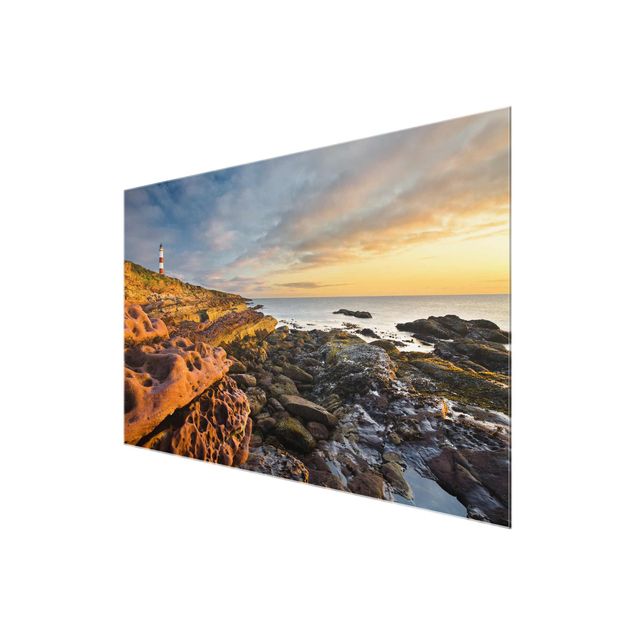 Glass prints landscape Tarbat Ness Lighthouse And Sunset At The Ocean