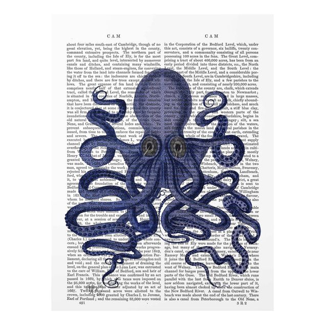 Navy blue wall art Animal Reading - Octopus