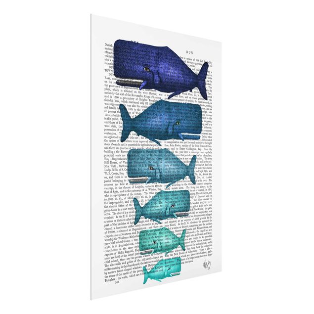 Glass prints pieces Animal Reading - Whale Family