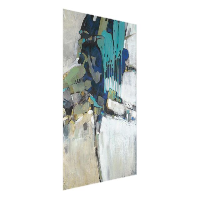 Abstract glass wall art Separation Turquoise I