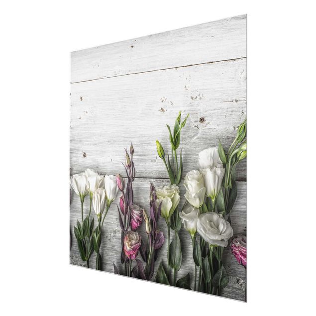 Grey canvas wall art Tulip Rose Shabby Wood Look