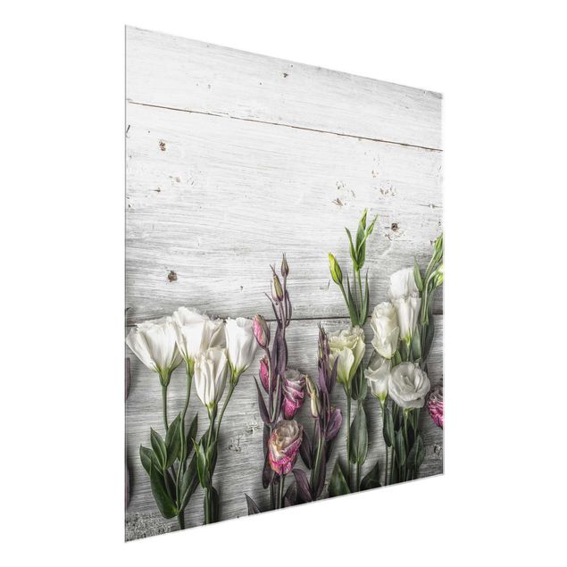 Floral canvas Tulip Rose Shabby Wood Look