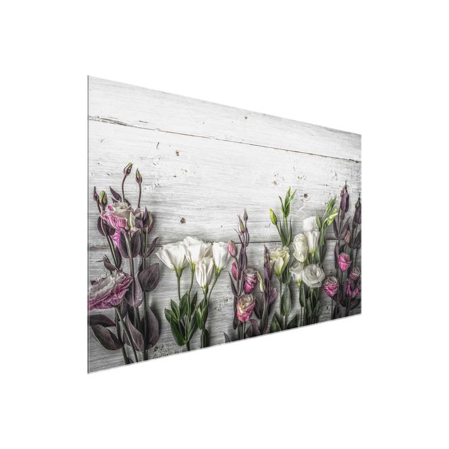 Floral canvas Tulip Rose Shabby Wood Look