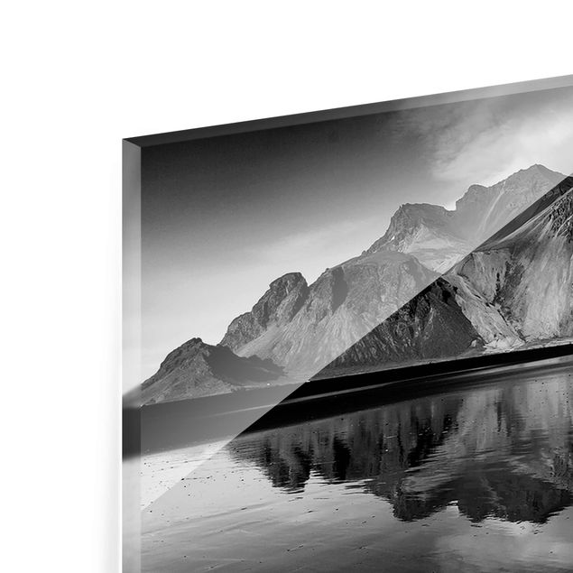 Glass prints black and white Vesturhorn In Iceland