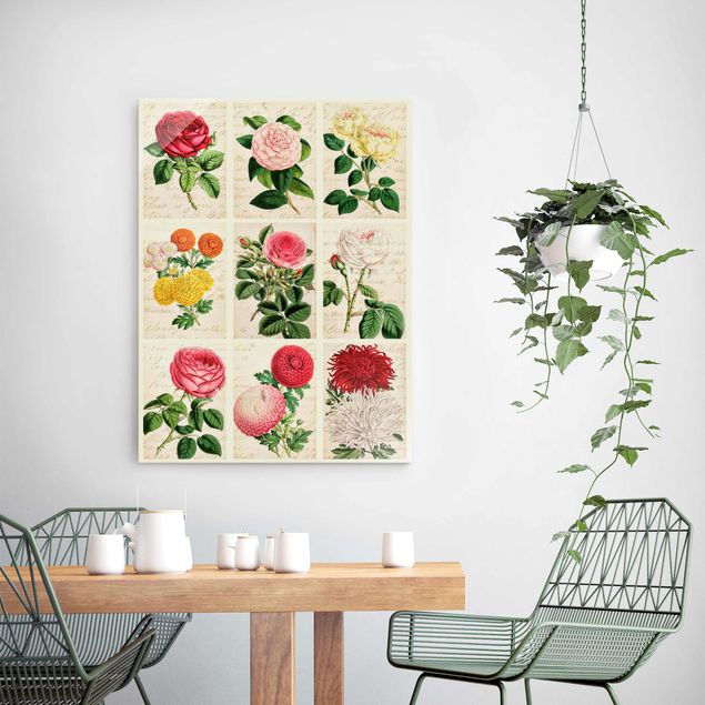 Glass prints flower Vintage Floral Collage