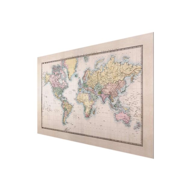 Glas Magnetboard Vintage World Map Around 1850