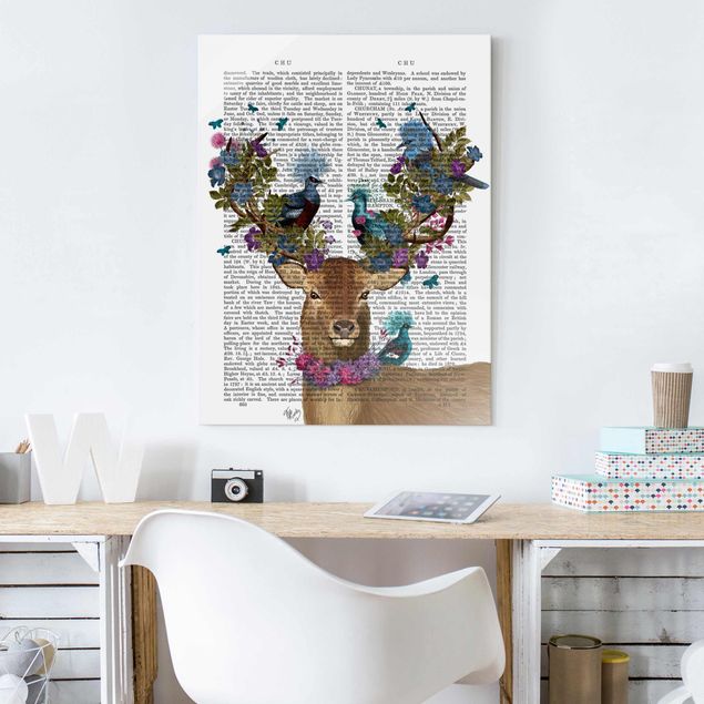 Glass prints sayings & quotes Fowler - Deer With Pigeons