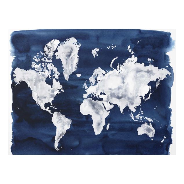 Prints blue Water World Map Dark