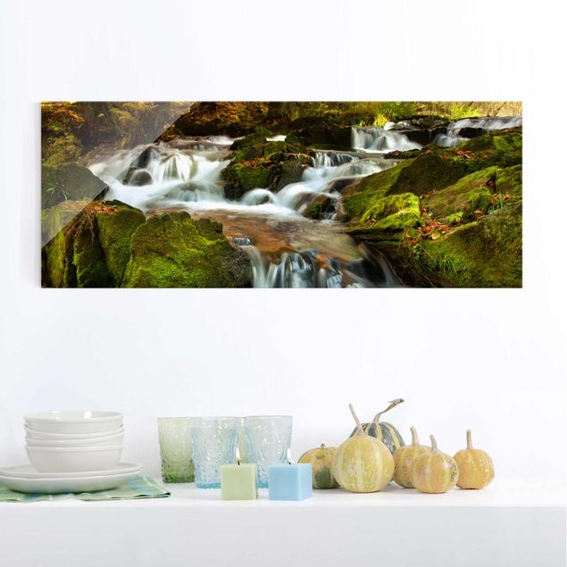 Glass prints waterfall Waterfall Autumnal Forest