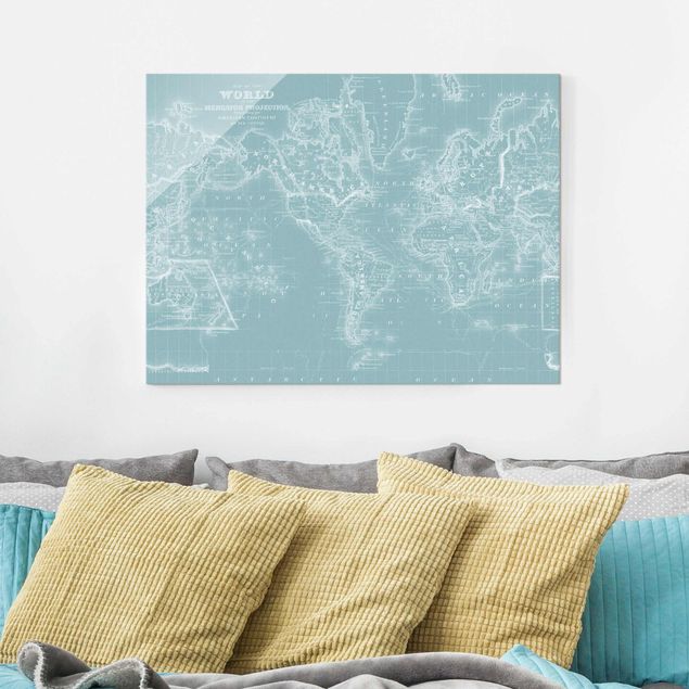 Glass prints maps World Map In Ice Blue