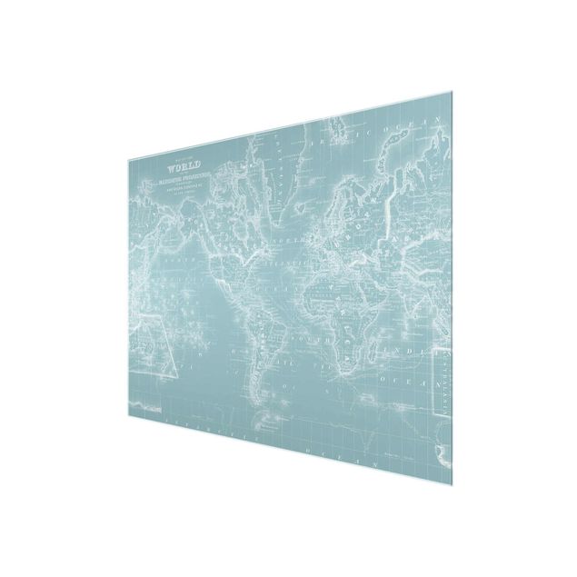 Prints World Map In Ice Blue