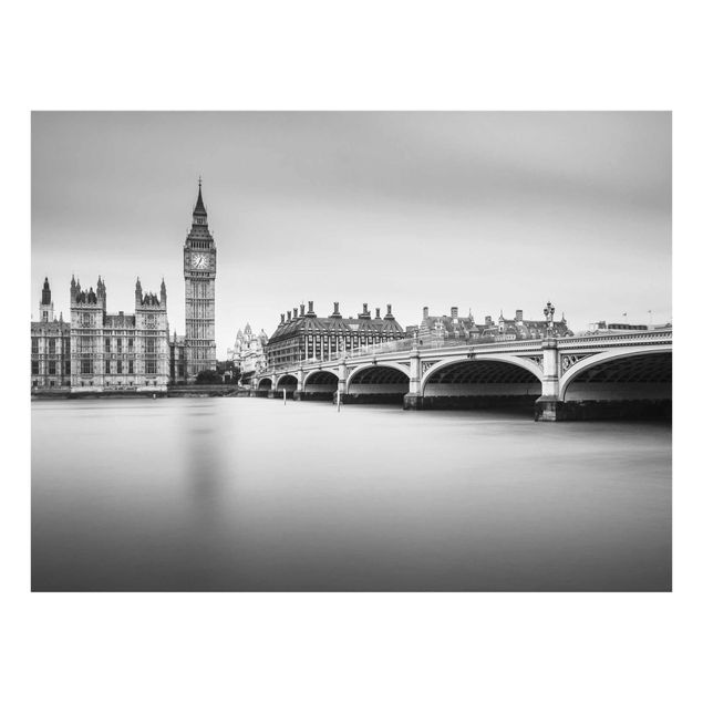 Glass prints black and white Westminster Bridge And Big Ben