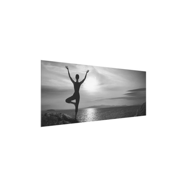 Glass prints landscape Yoga white black