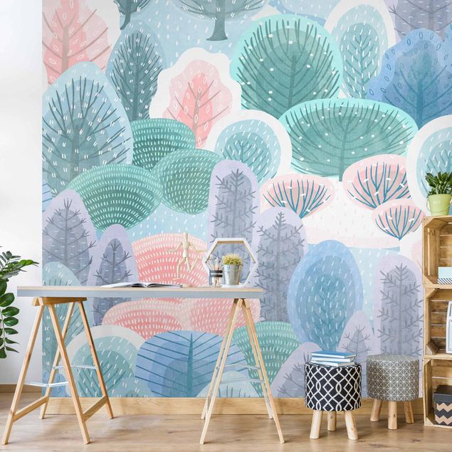 Modern wallpaper designs happy Forest In Pastel