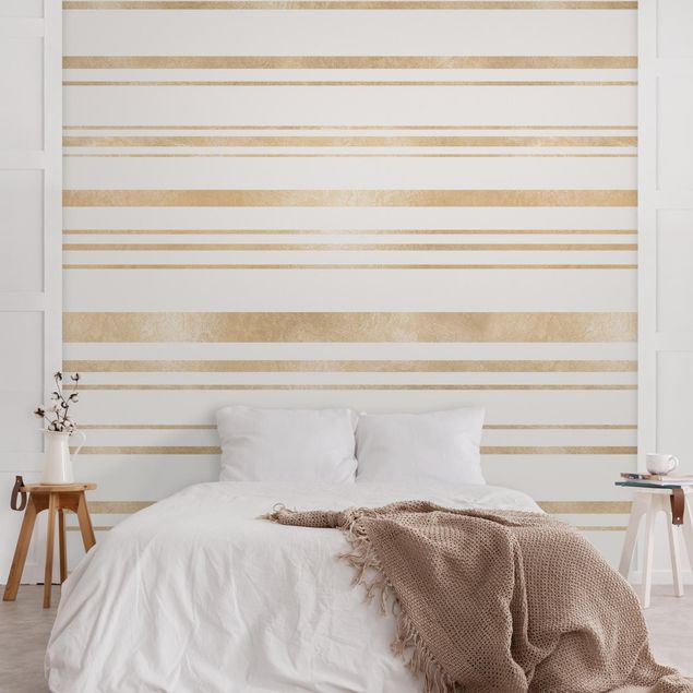 Horizontal striped wallpaper Golden Glitter Stripes