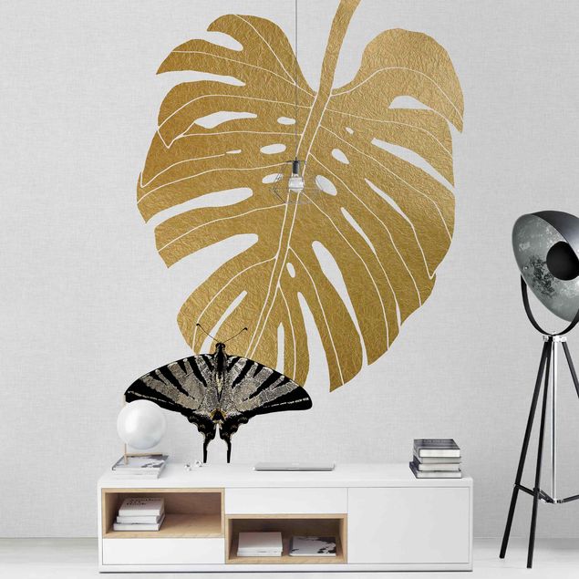 Aesthetic butterfly wallpaper Golden Monstera With Butterfly