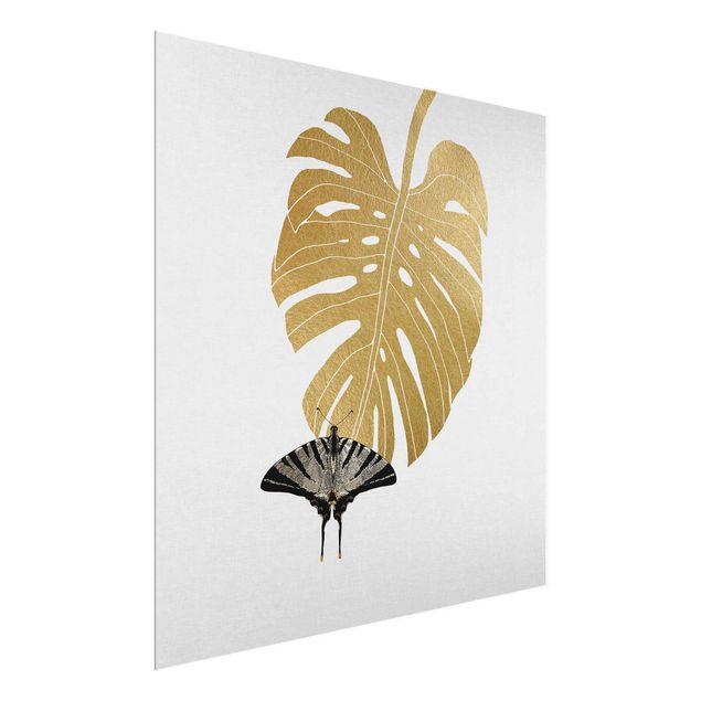 Canvas art Golden Monstera With Butterfly