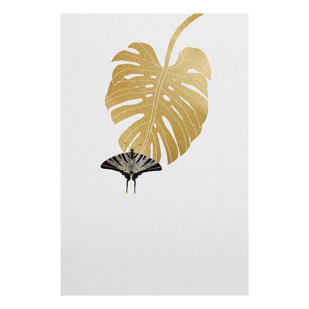 Animal wall art Golden Monstera With Butterfly