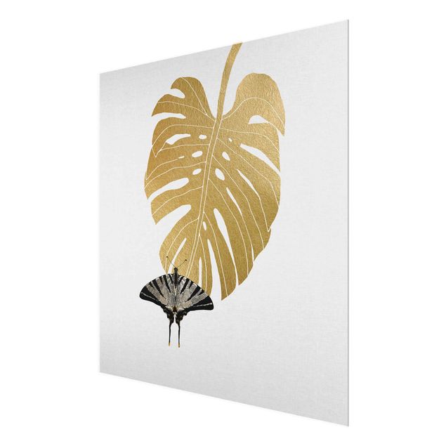 Prints Golden Monstera With Butterfly