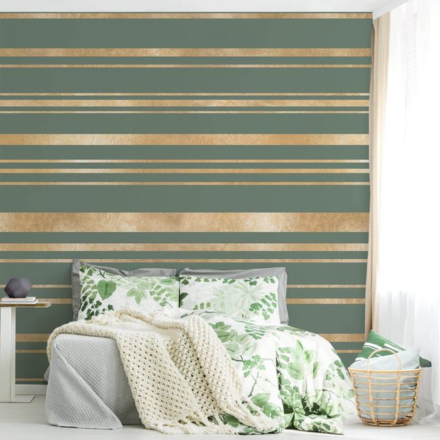 Silver wallpapers Golden Stripes Green Backdrop