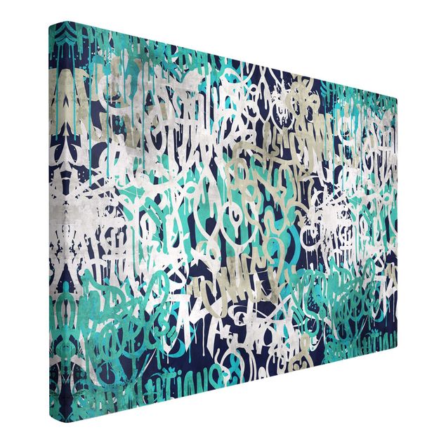 Turquoise prints Graffiti Art Tagged Wall Turquoise