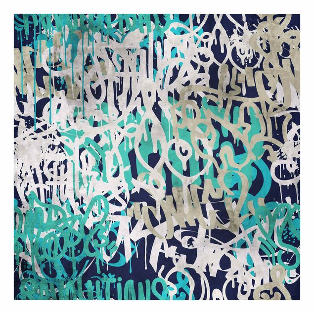 Prints Graffiti Art Tagged Wall Turquoise