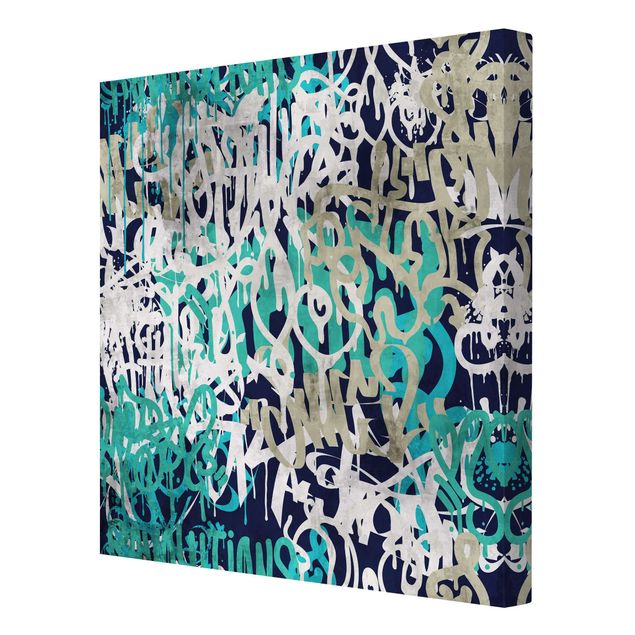 Canvas wall art Graffiti Art Tagged Wall Turquoise
