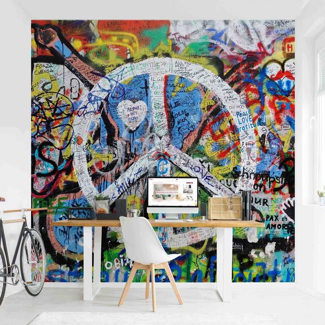 Industrial style wallpaper Graffiti Wall Peace Sign
