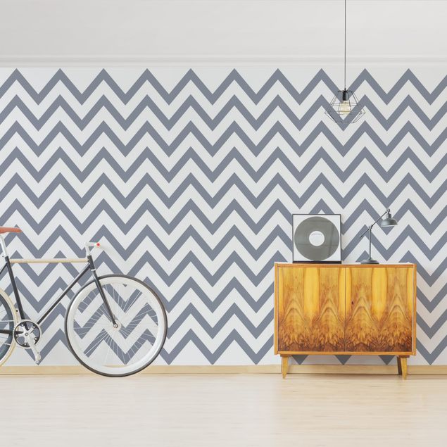 Horizontal striped wallpaper Grey White Zigzag
