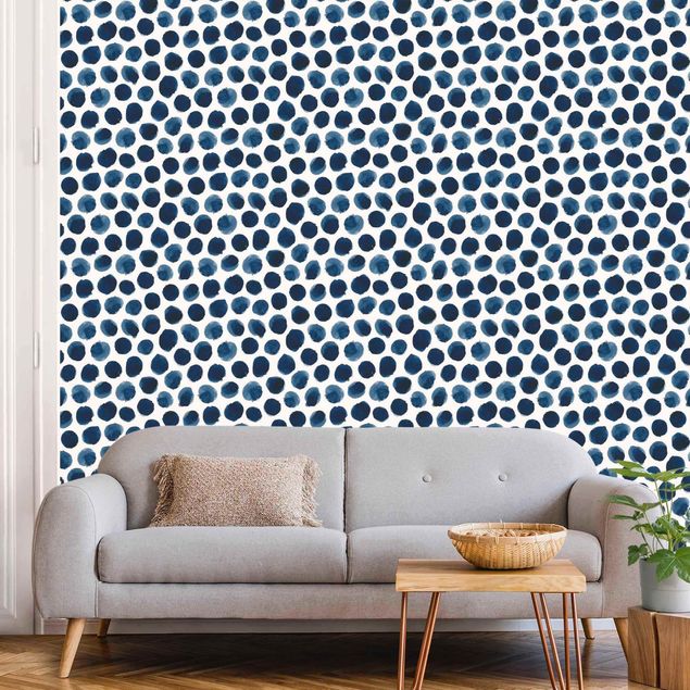 Modern wallpaper designs Large Watercolour Polkadots In Indigo